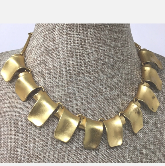 Signed Ikuo Ichimori Paris Designer Collar Necklace Vintage 1980s Matte Gold - Picture 2 of 7